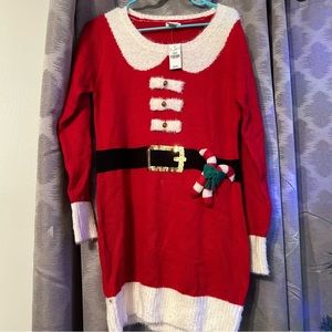 NWT Santa holiday Christmas dress- sz Junior Lg - with attached jingle bells